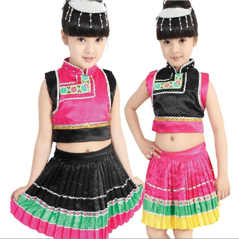 六一儿童舞蹈裙民族舞蹈演出服女童苗族舞台比赛少儿团体表演服装