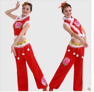 新款喜庆秧歌服女民族舞蹈演出服女开场舞成人表演服儿童演出服