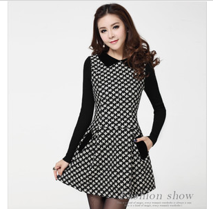 2014冬装新款韩版女装修身淑女针织长袖显瘦冬季毛呢连衣裙