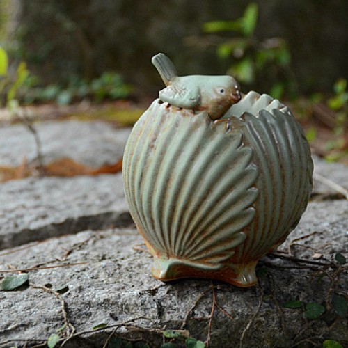 清仓创意陶瓷可爱唯美贝壳小鸟蜡烛台花园装饰品摆件家居烛光晚餐