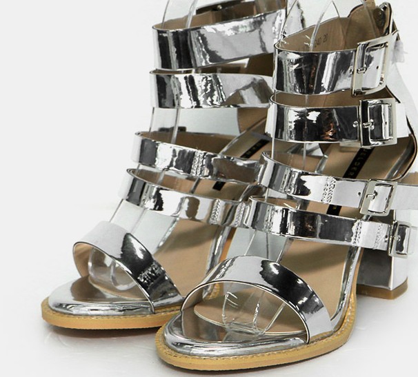 韩国代购正品15夏季新品凉鞋罗马风绑带欧美范银色时尚大牌凉鞋