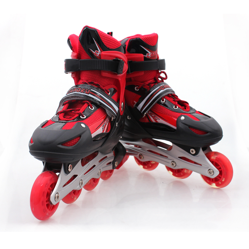 超酷轮滑鞋 全闪光轮直排轮 铝金支架 热卖 成人儿童溜冰鞋  红色