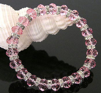浪漫粉色水晶手链 转运珠隔钻手链-粉红 结婚礼物
