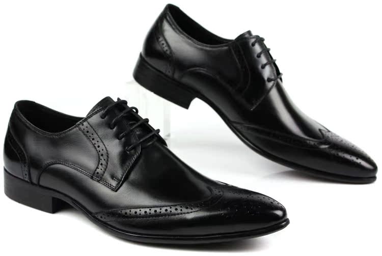 新品潮流皮鞋奢华复古时尚尖头雕花系带商务男鞋真皮增高结婚皮鞋