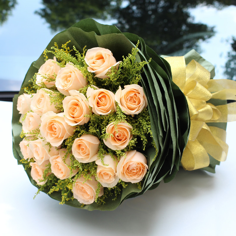 生日广州鲜花店同城速递实体花店送花市区包送19朵香槟玫瑰花束
