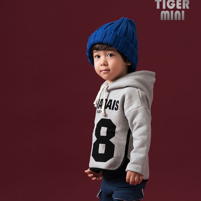 现货特价韩国正品进口代购男童秋冬TIGERMINI数字格子加绒卫衣T恤