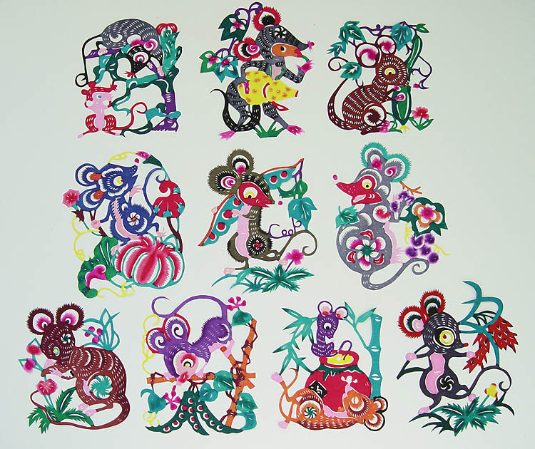 中国民族特色新年出国留学外事礼品礼物工艺品彩色剪纸十二生肖鼠