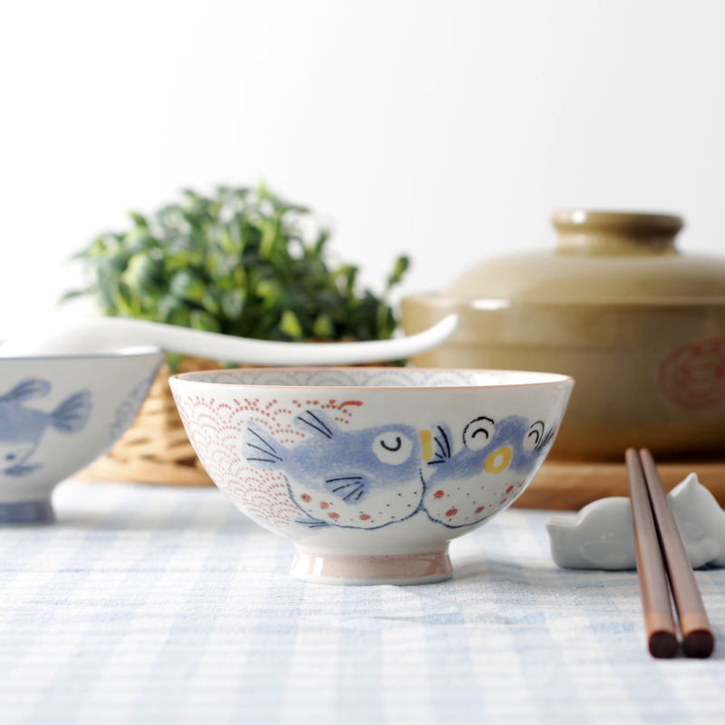 日本进口陶瓷浮雕手绘陶瓷米饭碗亲子碗情侣碗福寿碗