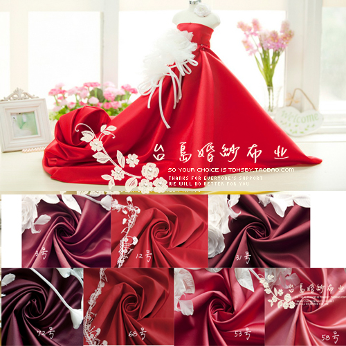 婚纱布料395婚纱缎布料小有光厚缎进口diy布料批发红色类服装面料
