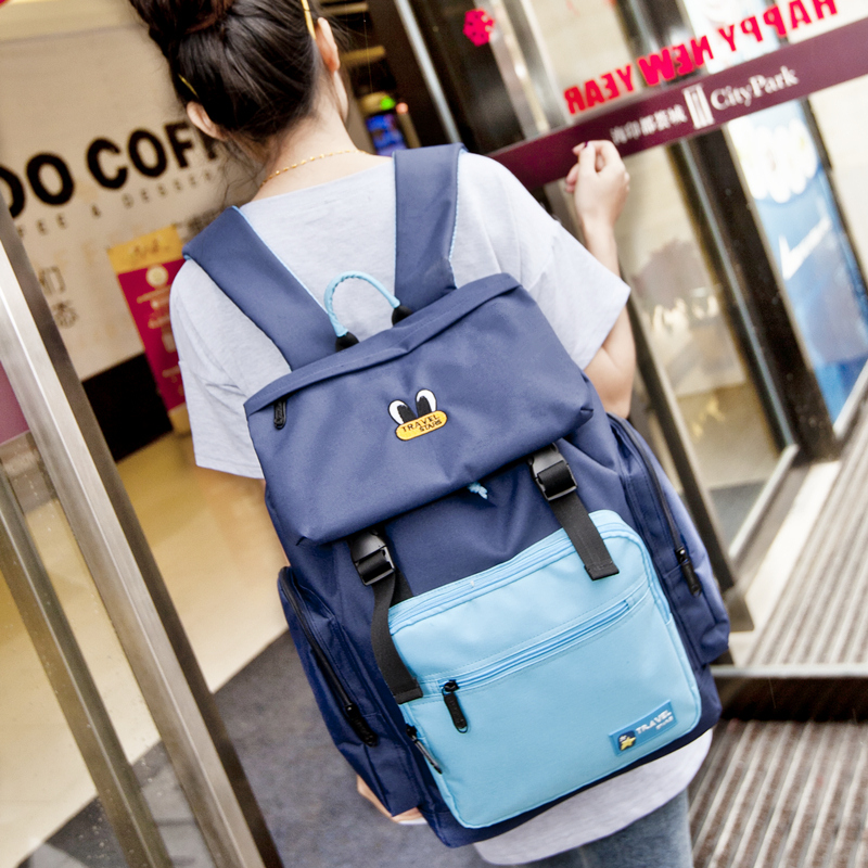 双肩包女韩版潮初中学生书包男学院风撞色背包旅行包大容量电脑包