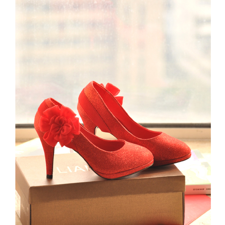 潮2013春秋季欧美婚鞋韩版红色中跟新娘鞋高跟鞋单鞋女鞋瓢鞋