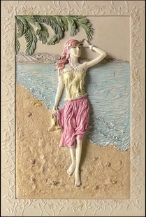 树脂花片拼图 树脂浮雕装饰画壁画 背景墙立体拼图 沙滩少女