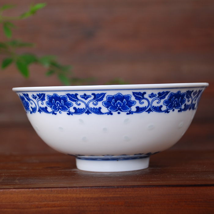 《四大名瓷》景德镇特产 陶瓷碗 青花玲珑瓷 6.25寸面碗正品 16CM