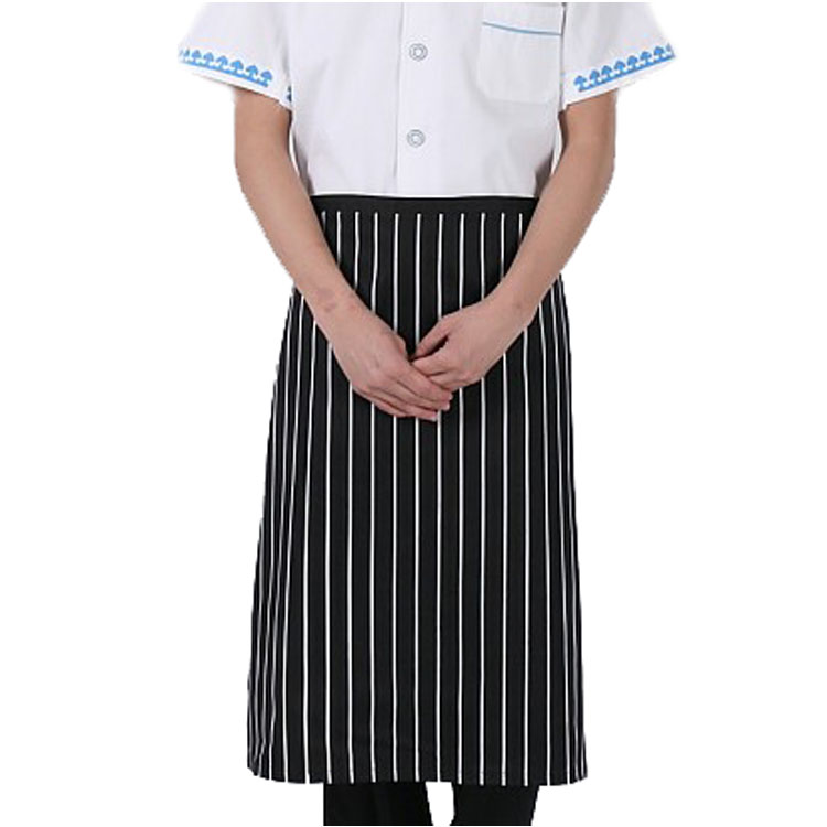 【蓝之梦】酒店宾馆厨房工作服 厨师围裙 围腰围裙 黑白条围裙012