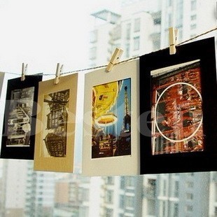 创意DIY悬挂式硬卡纸相框照片墙组合含麻绳夹子3寸6寸7枚装