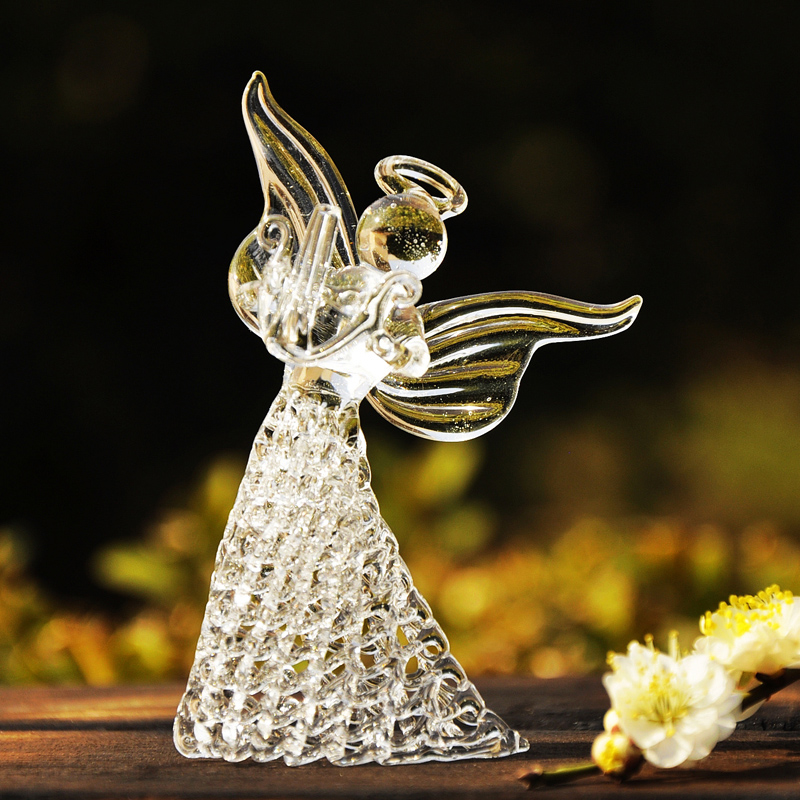 mxmade 欧式水晶透明抚琴祈福天使 创意玻璃拉丝天使 三折包邮