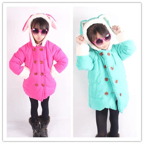 诺娃童装韩版宝宝棉袄女童兔耳朵棉衣中大童加厚外套T492厂家直销