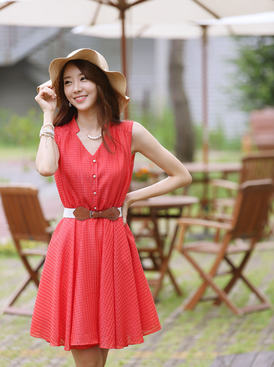 夏季新款韩版无袖立领大摆裙中长款修身大码连衣裙 潮