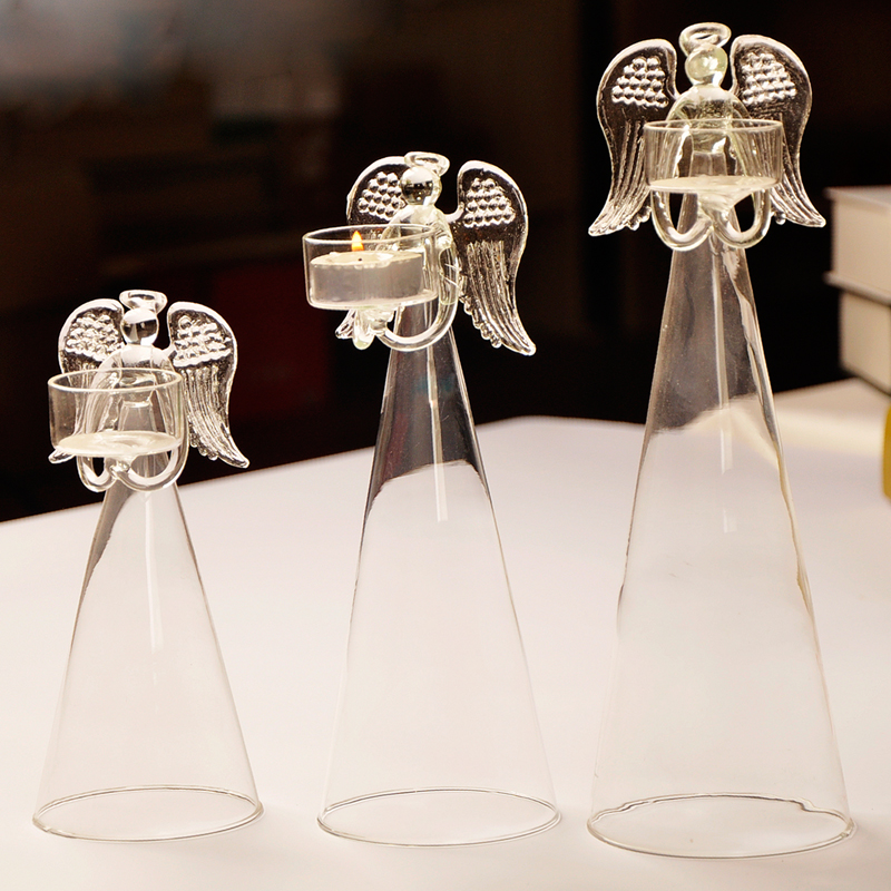 mxmade欧式创意祈福天使 透明玻璃烛台套装 烛光晚餐 五折包邮
