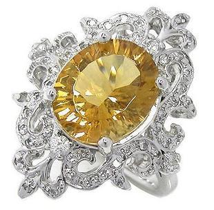 雍容华贵时尚天然黄水晶戒指女925纯银指环送女友生日礼物花朵形