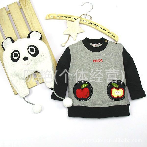 清仓特价@日本婴儿服装 宝宝可爱熊猫绒衫上衣+帽子两件套装