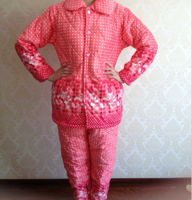冬夹棉睡衣三层加厚睡衣女珊瑚绒棉袄可爱卡通套装女装特价居家服