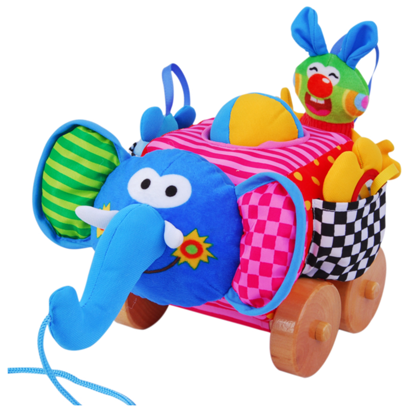 六一儿童节拉拉布书宝宝拉线玩具车婴儿手拉车安抚玩偶木轮大象车