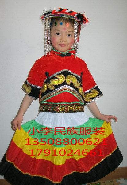 云南少数民族彝族女孩服装/儿童民族舞蹈演出服饰/彝族表演服装