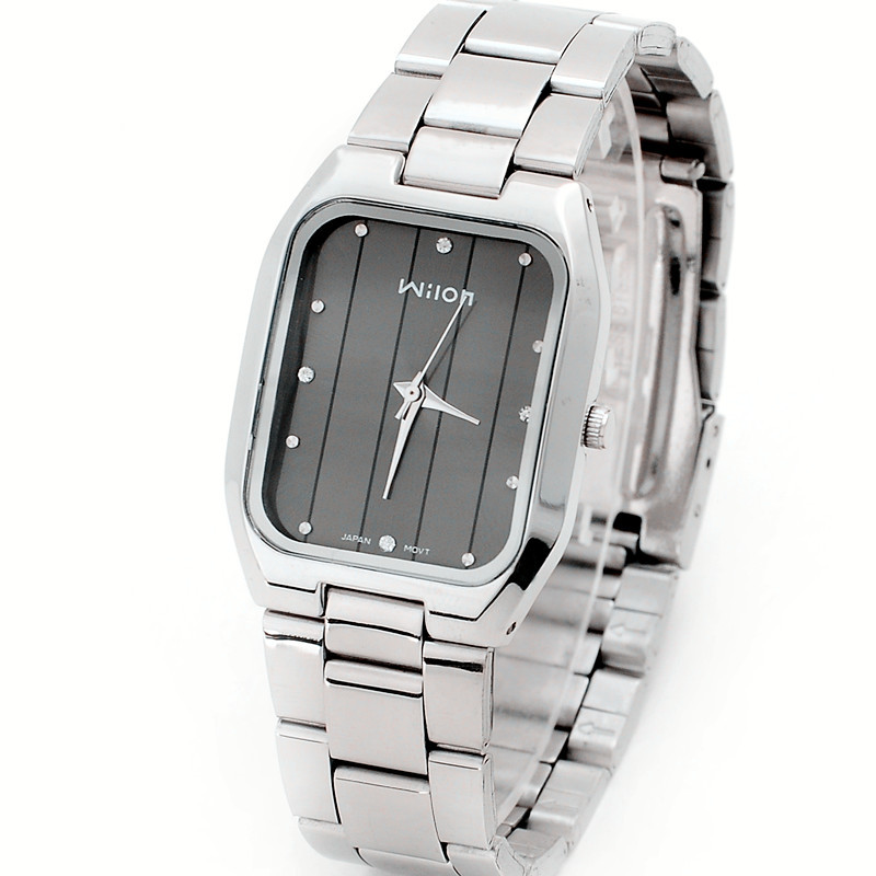 正品Wilon品牌时尚女士手表 钢带镶钻女表 方形情侣表男表钢带表