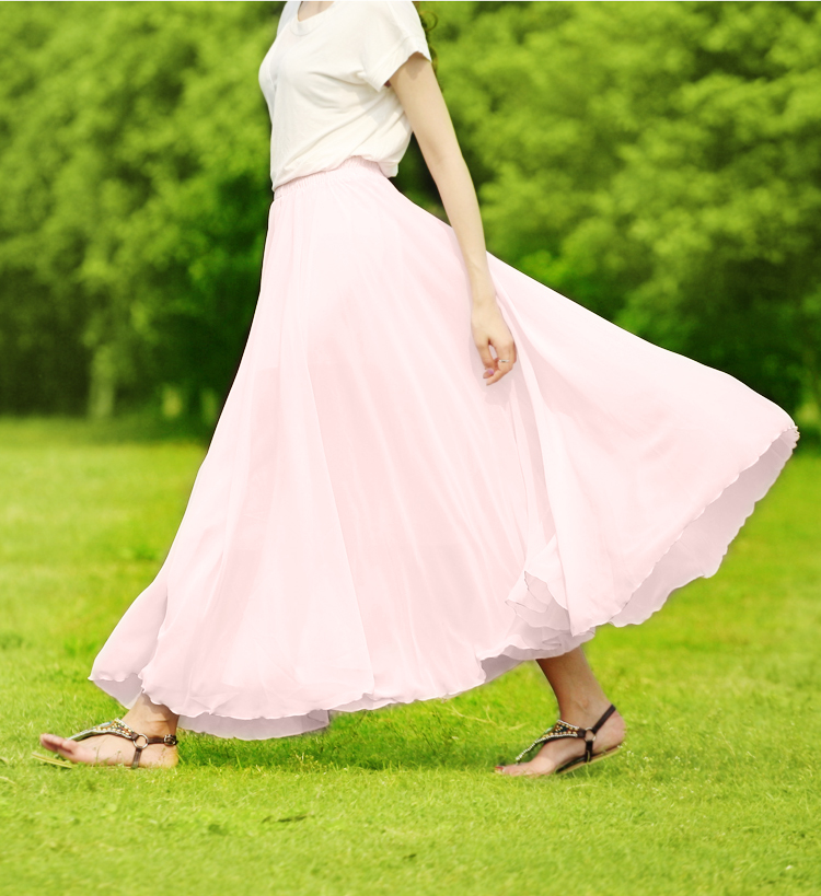 2015春夏新款超大三层裙摆雪纺半身裙仙女裙波西米亚长裙