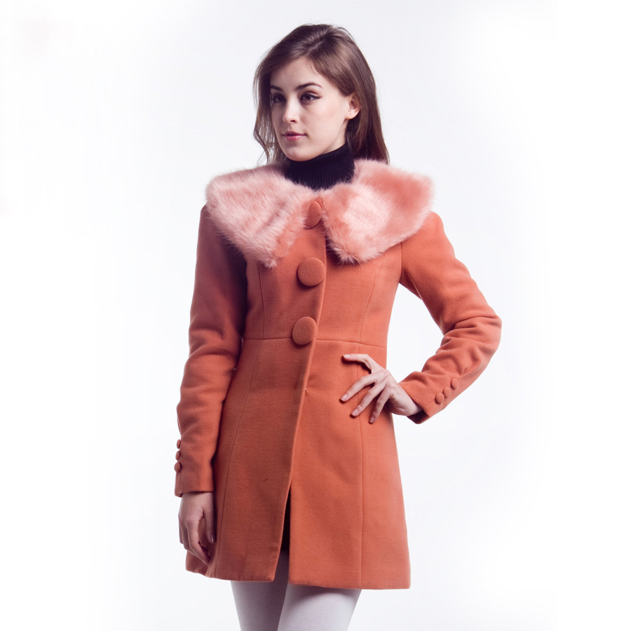 2015冬季新款韩版纯色呢子加厚保暖单排扣翻领毛呢外套女