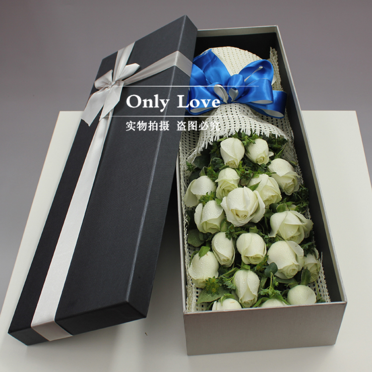 高端！预定高端定制19朵白玫瑰礼盒杭州鲜花店同城速递生日配送