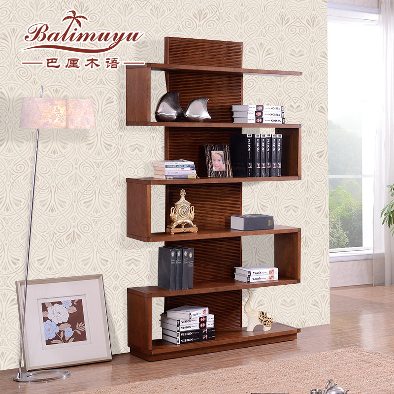 巴厘木语 实木展示柜 简易书柜 东南亚家具客厅实木架子置物架