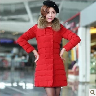 品牌冬季新款保暖厚外套韩版甜美貉子毛领修身中长款大棉衣女棉服