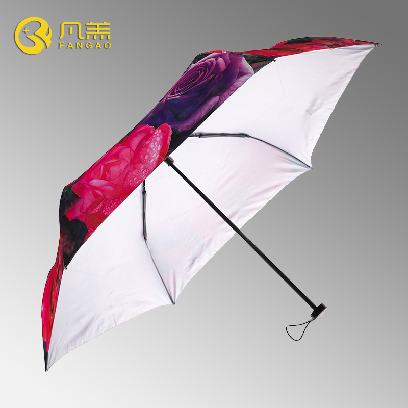 凡羔超轻防晒遮阳伞女户外三折两用折叠雨伞防紫外线太阳伞玫瑰花