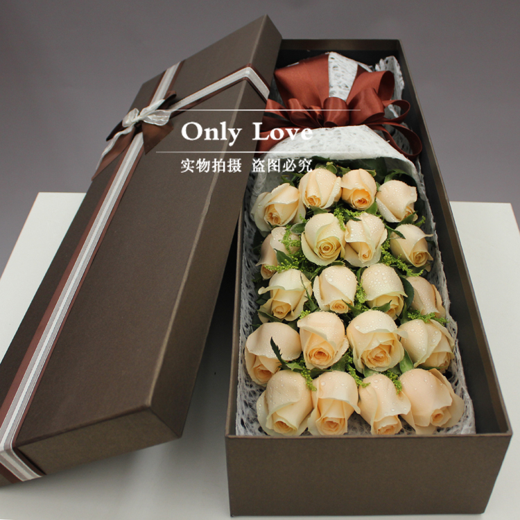 11朵红玫瑰19朵香槟粉玫瑰礼盒杭州鲜花同城速递送花上门生日鲜花