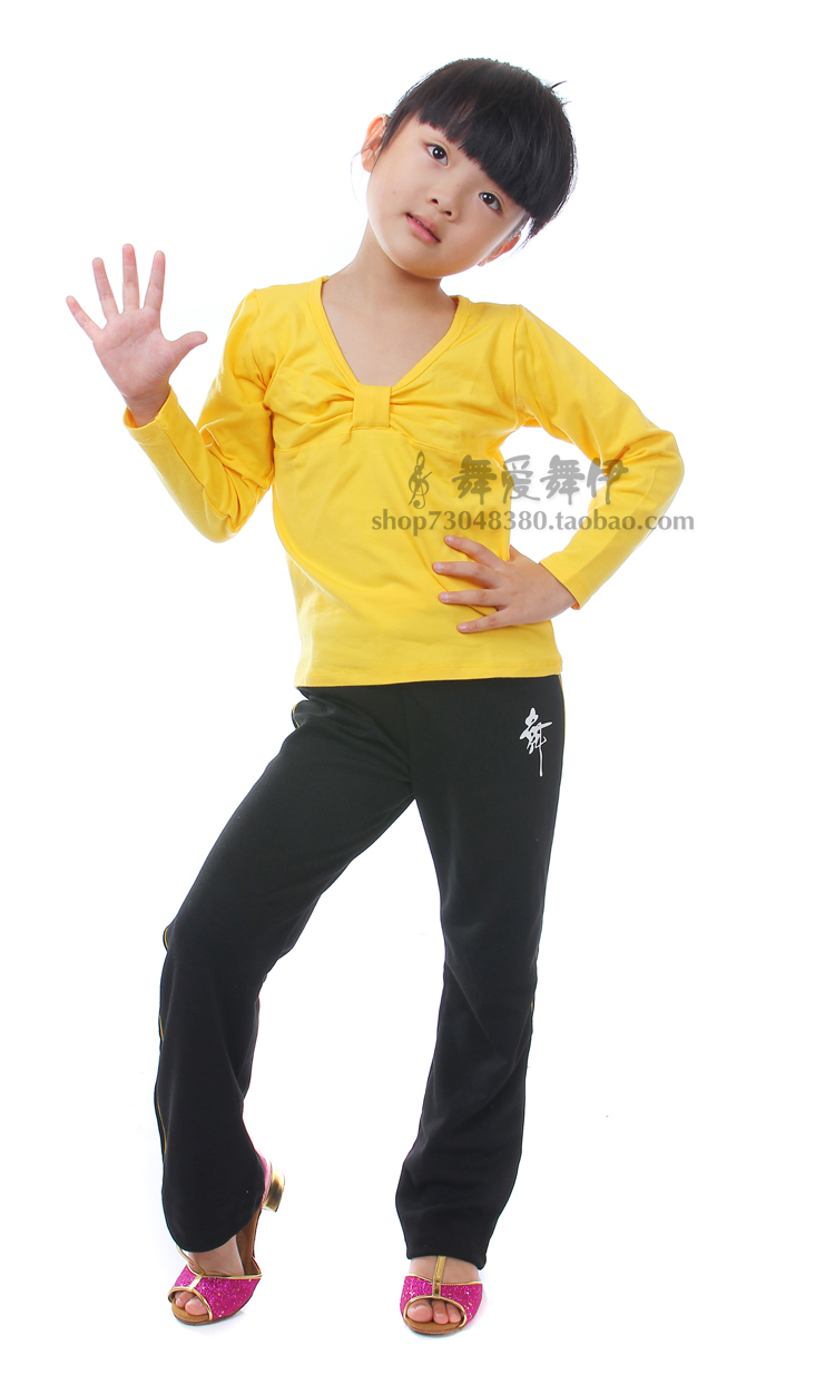 儿童长袖棉蝴蝶结领体操服拉丁舞蹈服 练功服健身裤中国舞服套装