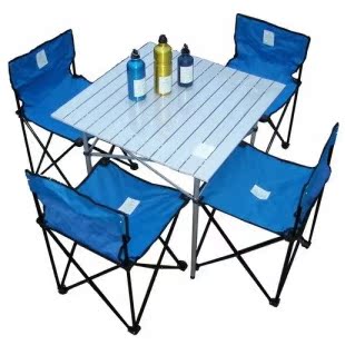 折叠桌椅组合 便携式铝桌椅套/铝合金折叠野营餐桌/沙滩椅