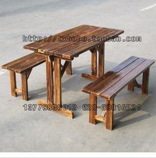 特价碳化实木/火烧木/炭化家具/户外家具/条凳/长条凳餐桌组合