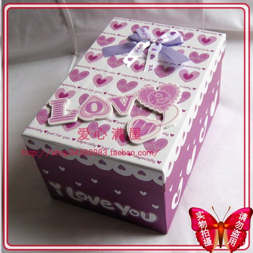 紫色精致印花长方形LOVE礼品盒 包装盒 川崎玫瑰花盒礼物盒子1
