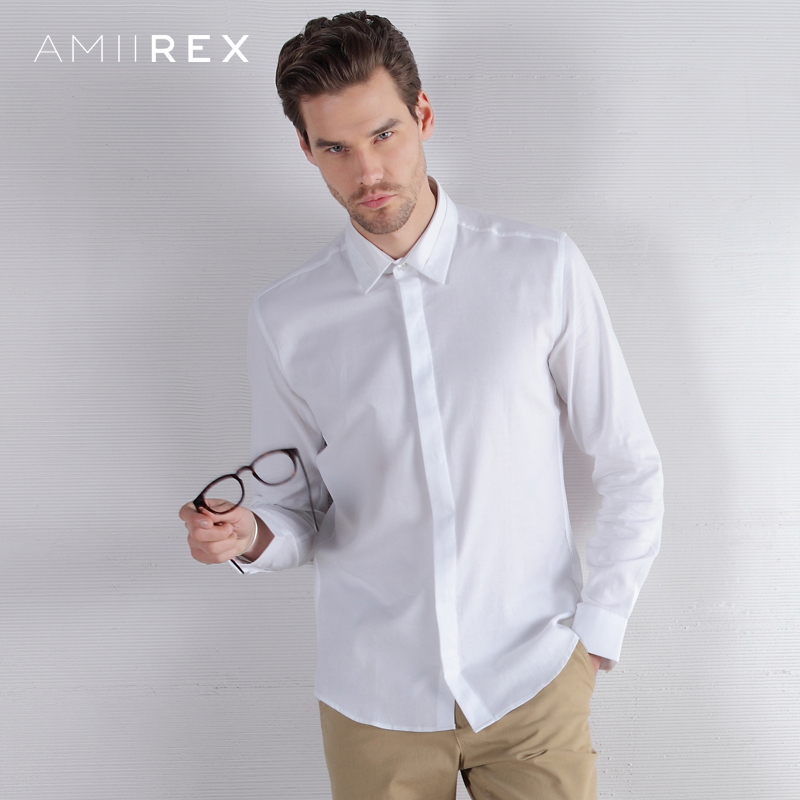 AMIIREX品牌2016春秋新款男装免烫防皱纯棉修身衬衣男士长袖衬衫