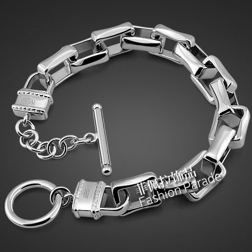 包邮925纯银手链男款 韩版个性饰品 时尚嘻哈朋克手链 方块锁礼物