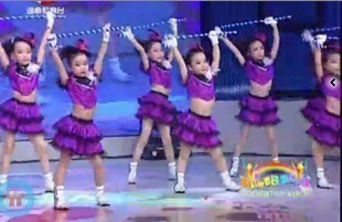 儿童女 爵士舞 大眼睛舞蹈 表演演出服装 主持人服 紫色蓬蓬裙
