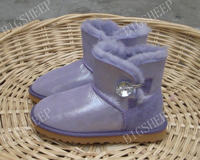2015冬季皮质雪地靴女短靴平跟羊皮毛一体紫色青少年学生棉鞋靴子