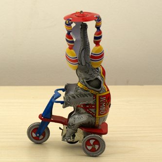 双冠信誉 80后怀旧童年经典 铁皮发条玩具 大象骑车