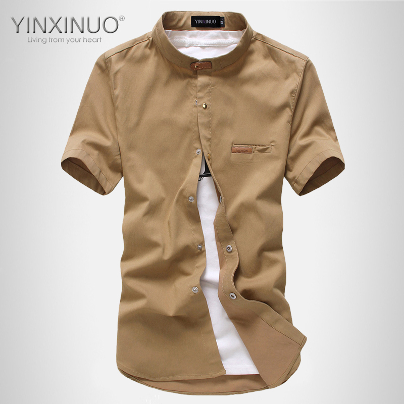 印西诺2014夏装中山领短袖衬衫 复古T恤衫 立领半袖polo 潮男衬衣