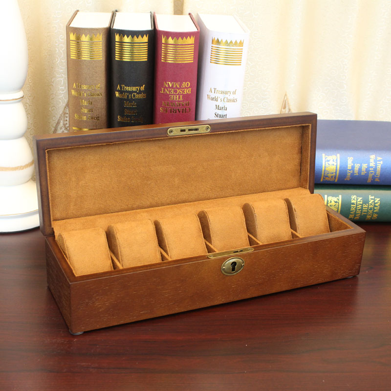 出口美国专柜 高档实木质手表手链收纳盒子 6位带锁收藏展示盒子