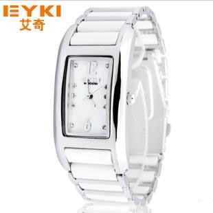 正品艾奇 新款韩版女士陶瓷白手表方形时尚女表 流行学生石英手表