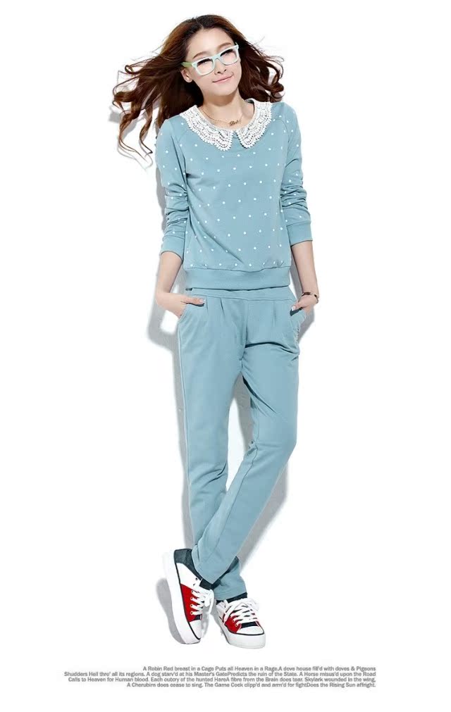 2013春季新款女式休闲运动套装韩版圆领棉涤运动服长袖