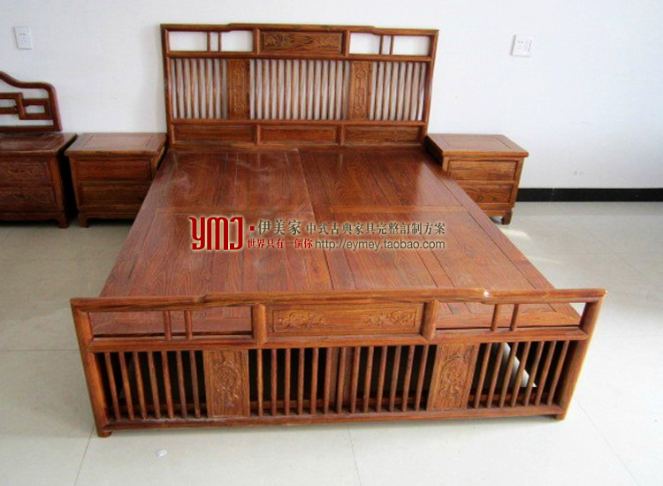 中式古典明清式仿花梨红木榆木全实木1.5双人床中式大床特价现货